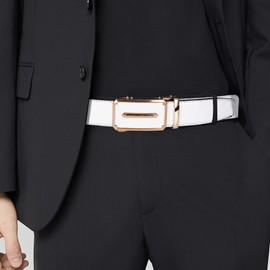 Barry.Wang Mens Ratchet Belt 2 Pack Buckle Gift Set Dress Belts Leather Slide Strap Automatic 1 3/8" Wedding Business