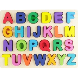 Wooden Alphabet Puzzle (for toddlers 2 to 5 years of age. Thick wood pieces are easy to handle.)