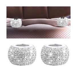 LKAHG 2PCS Bling Car Headrest Collars, Rhinestone Crystal Vehicle Head Rest Collars Rings, Diamond Automotive Interior Seat Decoration Ring Charms Accessories, Universal for Most Cars (White)