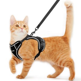 Cat Harness and Leash for Walking Escape Proof Soft Adjustable Cat Leash Breathable Comfortable Vest Easy to Wear Kitten Harness for Outdoor Travel (Black, S (7-12lb))