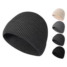 CHATSZ Cuffed Beanie, Soft Roll-up Edge Knit Skullcap, Warm Winter Hat, Unisex Ski Cap for Men Women - Dark Grey