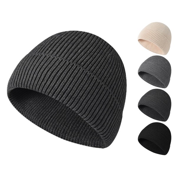 CHATSZ Cuffed Beanie, Soft Roll-up Edge Knit Skullcap, Warm Winter