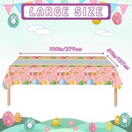 2Pcs Easter Table Cloth,137*274cm Easter Party Table Cover,Colorful Bunny Eggs Easter Party Tableware Decor Waterproof Plastic Table Covers for Easter Kids Adult Party Supplies Table Decoration
