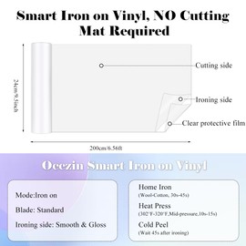 White Smart Iron On for Cricut Joy Xtra, 24 x 200 cm Plotter Film Textile Smart Heat Transfer Vinyl Rolls, Flex Film Plotter Textiles for Iron-on, without Cutting Mat for DIY T-Shirts, Hoodie, Fabrics