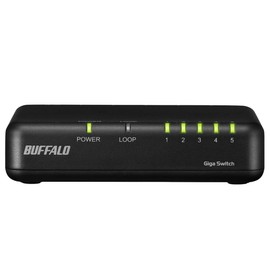 Buffalo LSW7-GT-5EP/BK 5-Port Switching Hub, Giga Plastic Housing, Magnet Included, Wall Mounted, Power Supply, Loop Detection, Black