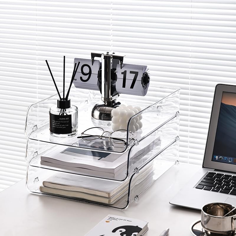 Gagee 2 Pack Paper Organizer for Desk,Clear Stackable Paper Sray,
