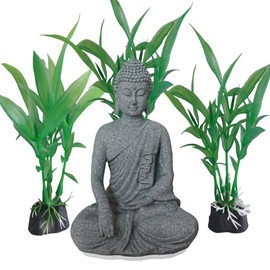 livelyfish Buddha Fish Tank Decor Asian Stone Buddha Figurines for Aquarium Zen Garden Fish Tank Statue Decorations Mini Stone Buddha Zen Garden Sculptures Decor,Gift, D