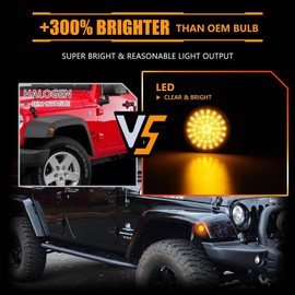 OFFKAT Sequential Front Fender LED Side Marker Lights for 2007-2019 Jeep Wrangler JK, [Upgraded] Smoked Lens Side Bumper Marker Lamps, JK Amber LED Side Markers Turn Signal Lights, 2 PCS
