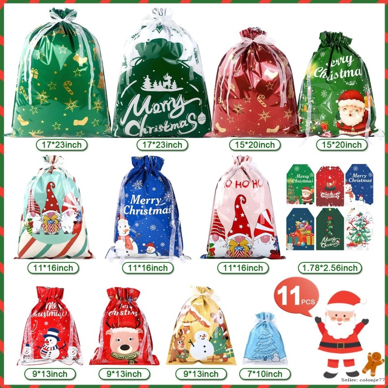 Christmas Bags Christmas Drawstring Gift Bags Assorted Sizes Large Medium