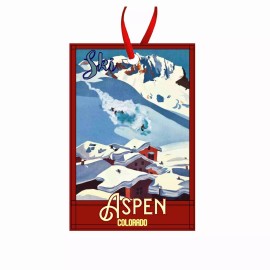 BMSBIZ Ski Aspin Colorado Art Christmas & Holiday Ornament TRAVEL POSTER ART
