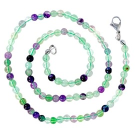 Taddart Minerals - Colourful Necklace Made from Natural Gemstone Fluorite with 4 mm Balls and 45 cm Length - Handmade, fluorite, Fluorite