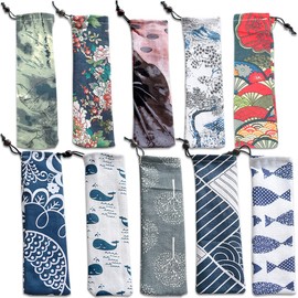 CKANDAY 10 Pack Straw Tragetasche, Reisebesteck Pouch Handtasche für Edelstahl Glas Trink Metall Strohmesser Löffel Stäbchen Reinigen Brush / 10 Farben / 9.84 x 2.36in