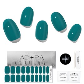Adora Couture Semi Cured Gel Nail Strips with 20 Pieces, Salon Quality Nail Wraps for Women, Green Teal Glossy UV Gel Nail Stickers| UV Light Required, Teal