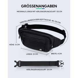 WATERFLY Bum Bag Waist Bag Men Women: Small Belt Bag Sport Bum Hip Bag Men Women Waist Fanny Pack with Extension Strap for Travel Hiking Dog Training Outdoor Black Grey, Black Grey, money belt