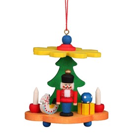 Alexander Taron 3" Green, Red, and Yellow Colorful Pyramid with Nutcracker Collectible Christian Ulbricht Ornament