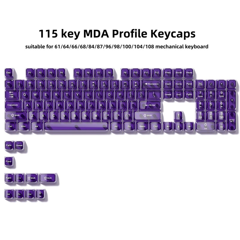 dagaladoo Purple Clear keycaps,Transparent keycaps 60 75 100 Percent,Jelly keycap
