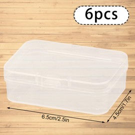 Rumyve 6Pcs Clear Plastic Storage Boxes with Lids - Mini Rectangular Containers for Beads, Business Cards, Pills, and Small Items(6.5 * 4.5 * 2 cm)