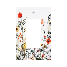 Wildflower 1 Gang Single Decorator GFCI/Rocker Wall Plate Spring Watercolor Boho Floral Colorful Flowers Botanical Electrical Outlet Decorative Receptacle Cover Light Switch for Dimmer, USB, Mid Size
