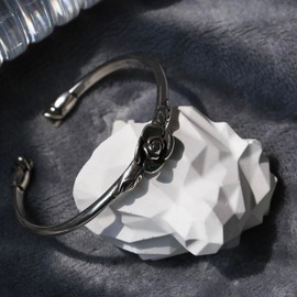 TIRHTYPLSU Vintage Rose Flower Cuff Bracelet Adjustable Open Bangle for Women Men Adult S925 Bracelet Jewelry Gift (rose bangle)