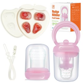 Ominilove Baby Fruit Feeder & Popsicle Molds Tray Combo, New Born Must Haves and Babies Led Weaning Supplies for Safe Infant Self Feeding Pink 2