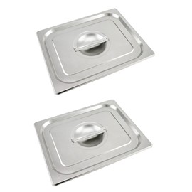 QWORK Solid Pan Lid with Handle, 2 Pack Stainless Steel Steam Table Pan Cover, for 1/2 Size Steam Pans