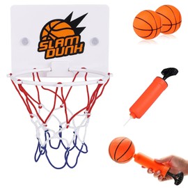 BVSRCP Mini Basketball Hoop, 16.2 x 12 cm Children's Mini Basketball Basket Set, Children's Room with 2 Pieces 8 cm Balls and Pump Office, with Suction Cup for Children, Outdoor, Indoor, Office, Home