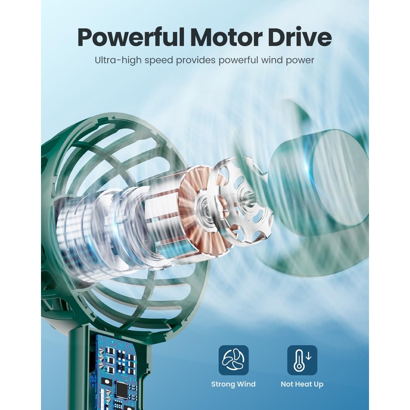 Gaiatop Mini Portable Fan, Navy Green, Cute Design, Rechargeable Battery,