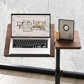 JXINONT Overbed Table, Adjustable Bedside Desk Rolling Laptop Stand Medical Table, Brown