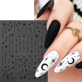 5 Sheets Star Nail Stickers 3D Self Adhesive Shiny Stars Line Nail Decals Gold White Black Silver Laser Star Stripe Design Mini Stars Curve Line Nail Supplies Sticker for Women DIY Nails Decoration