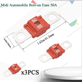 Taiss 3PCS Midi Automobile Bolt-on Fuse 50A,High Current Fuse,Suitable for Cars,Trucks,Off-Road Vehicles,Engineering Vehicles,etc