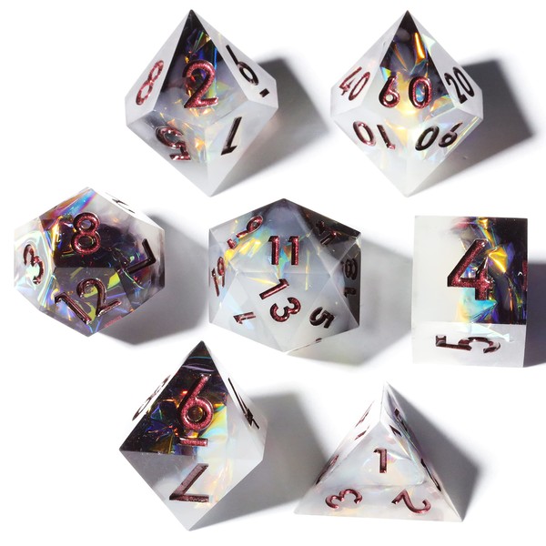 Leluckzhong Holographic DND Sharp Edge Roleplaying Polyhedral Dice Set,for Dungeons