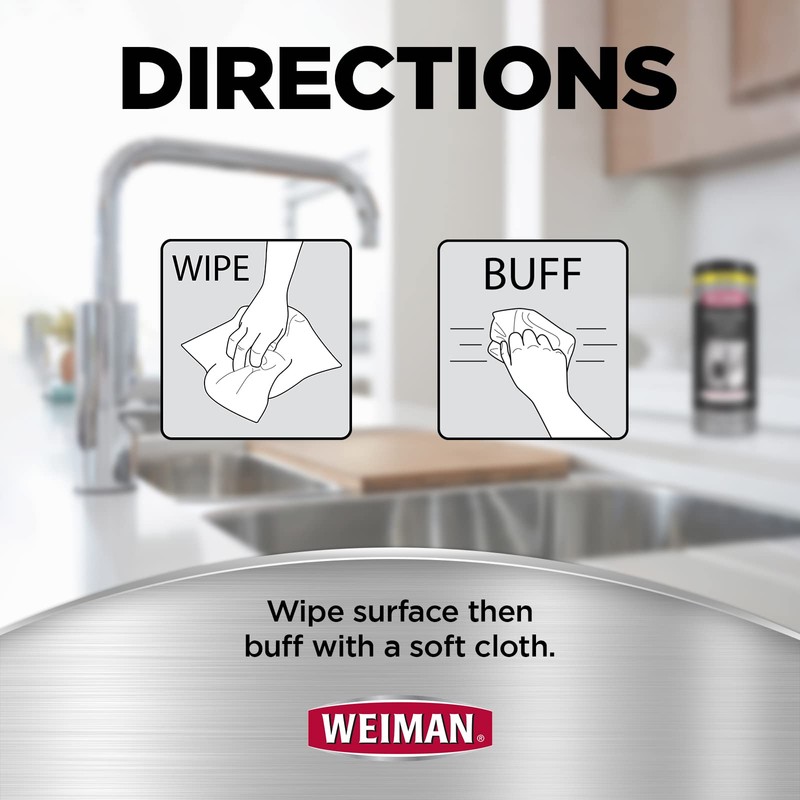 Weiman Stainless Steel Wipes - Removes Fingerprints, Residue, Water Marks