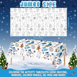 1 Pack Winter Coloring Tablecloth for Kids, Disposable Christmas Paper Tablecloth, Snowman Hello Winter Color-in Activity Table Cover for Kids Winter Christmas Holiday Party Decorations, 54 x 108 Inch