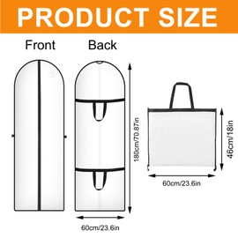 Long Garment Bag, 180 x 60 cm, Foldable Garment Bags, Suit, Premium Garment Bag, Garment Cover with Zip, Anti-Dust Wedding Dress, Dress Cover for Wedding Dresses, Evening Dresses, Long Coats