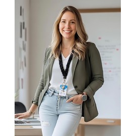 LENYNAL Scrunchies Lanyards for Id Badges and Keys, Stretchy Teacher Lanyard for Women Cruise Ship Cute Retractable Lanyard Neck and Wrist 2 in 1 Black Puffy