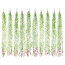 Artificial Hanging Vines, 10 Pack Fake Ivy Weeping Willow Greenery Leaves Plastic Plants Faux Garland Vine UV Resistant for Indoor Outdoor Garden Door Wall Baskets Wedding Party Decoration - Red