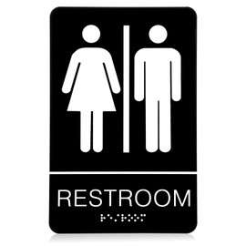 Black Acrylic Bathroom Sign Restroom Signs for Business Unisex with ADA Braille Acrylic Gender Neutral Restroom Sign for Woman and Man Offices Restaurants Toilet Door Wall Decor Black 9.06 × 5.91 Inch