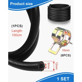 TPZORJX Petrol hose set, 1 metre fuel hose, 6 mm inner diameter diesel hose, with 8 pieces hose clamps, for motorcycles, lawn mowers, scooters, cars, trucks
