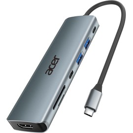 Acer USB C Hub, adaptador USB C a HDMI 7 en 1, divisor multipuerto con carga rápida PD100W, 5 Gbps, 2 puertos USB 3.0, puerto de datos tipo C, lector