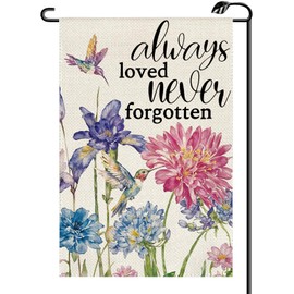 Spring Summer Always Loved Never Forgotten Memorial Garden Flag 12x18 Inch Vertical Double Sided Hummingbird Small Flags Farmhouse Outside Decoration For Yard (ONLY FLAG) CJ36