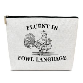 Ythuil Chicken Makeup Bag, Fluent in Fowl Language, Small Cosmetic Bag for Purse, Chicken Themed Gifts for Women, Besties, Daughter, Best Friends, Teen Girl