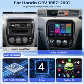 Leadfan Android Car Radio for Honda CRV 1997 1998 1999 2000 2001 Wireless Apple CarPlay Android Auto, 9” Touch Screen for CR-V Stereo WiFi GPS Navi/Bluetooth 5.1/FM/Rear Camera/SWC/Split Screen