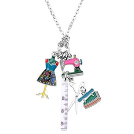 BONSNY Statement Enamel Rhinestone Chain Sewing Machine Necklaces Pendant Original Design for Women Jewelry (Multi)