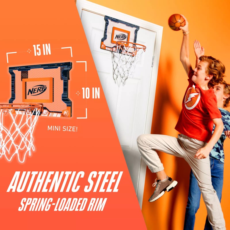 Nerf 15x10 Blue Mini Basketball Hoop Over Door Includes Nerf