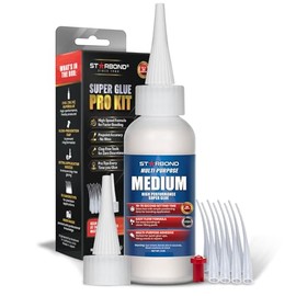 Starbond Medium Super Glue Pro Kit (2 onzas) – Pegamento CA fuerte y de unión rápida (calcomanía de cianoacrilato) – con tapa resistente a los obstrucciones, micropuntas y boquilla adicional para
