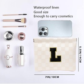 HIGH FIT Leather Pocket Cosmetic Bag for Purse,Initial Makeup Bag Lipstick Cosmetic Accessories Organizer (J, White)