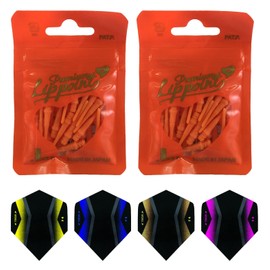 THOR-DARTS L-Style Dart Tips in Double Pack Flights (2 x 30 Pieces + 1 Set Flights) Orange Premium Lippoint 2BA Standard Thread, Plastic Soft Tip Dart Points (Pack of 60) 2BA Thread