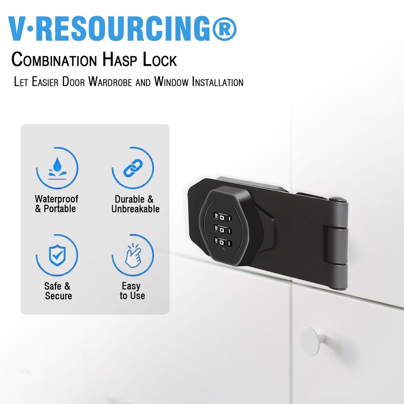 Keyless Cabinet Combination Lock,3-Digit Combination Lock Twist Knob Hasp Latch