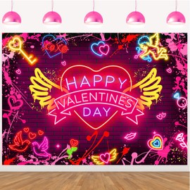 Happy Valentine's Day Backdrop Neon Red Graffiti Paint Heart Valentines Day Photography Backdrop Glitter Valentines Theme Romantic Lover Couple Party Decorations Background (6X4FT(70 x 40 inch))