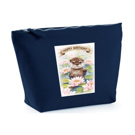 Hippowarehouse Happy Birthday Cute Otter Pond Watercolour Printed Make up Cosmetic wash Bag 18x19x9cm